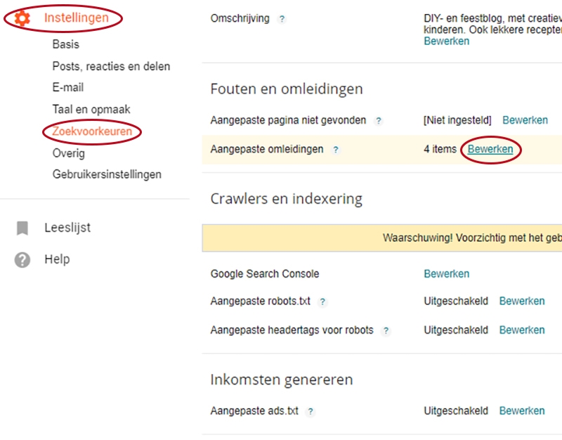 redirect blogger stap 1
