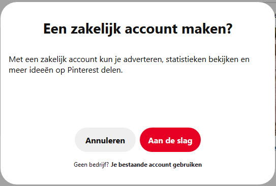zakelijk account aanmaken pinterest