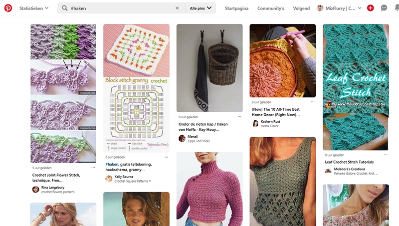pinterest hashtags overzichtspagina haken