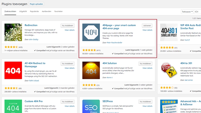 custom 404 pagina wordpress plugin