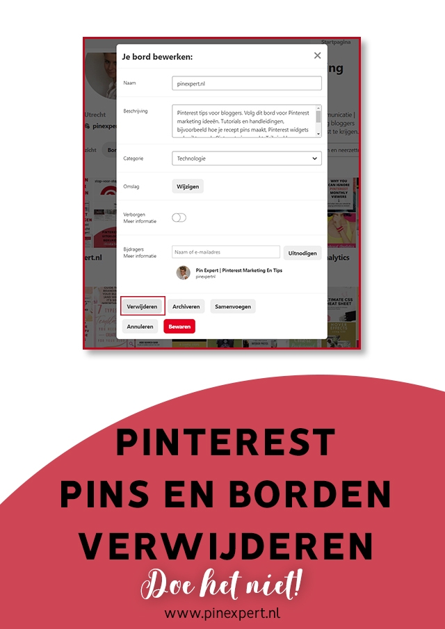pinterest pins borden verwijderen