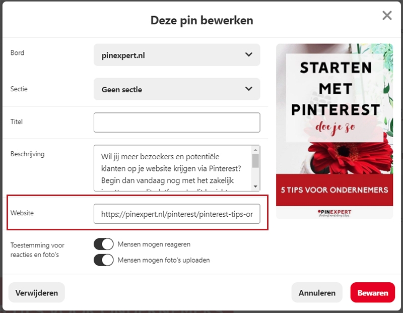Pinterest affiliate marketing link aanpassen