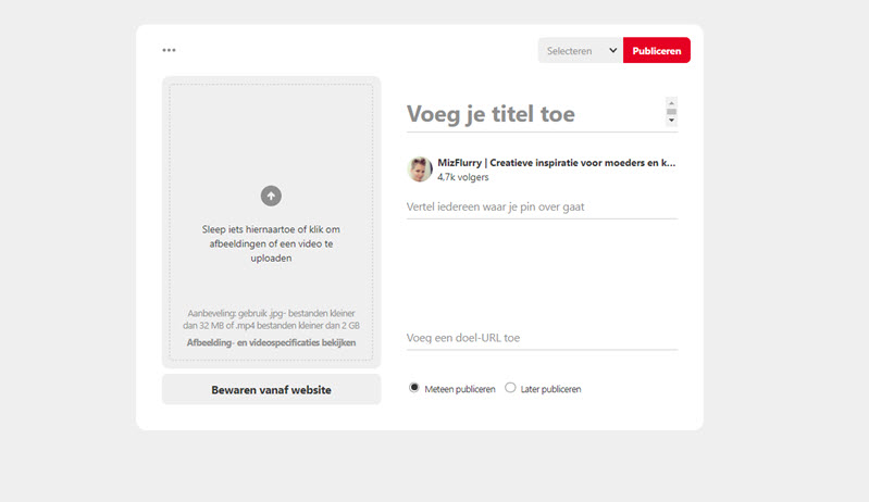 Pinterest foto toevoegen via pinmaker