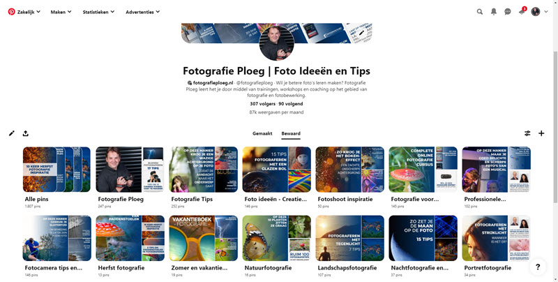voorbeeld Pinterest-bordomslagen fotografie Ploeg